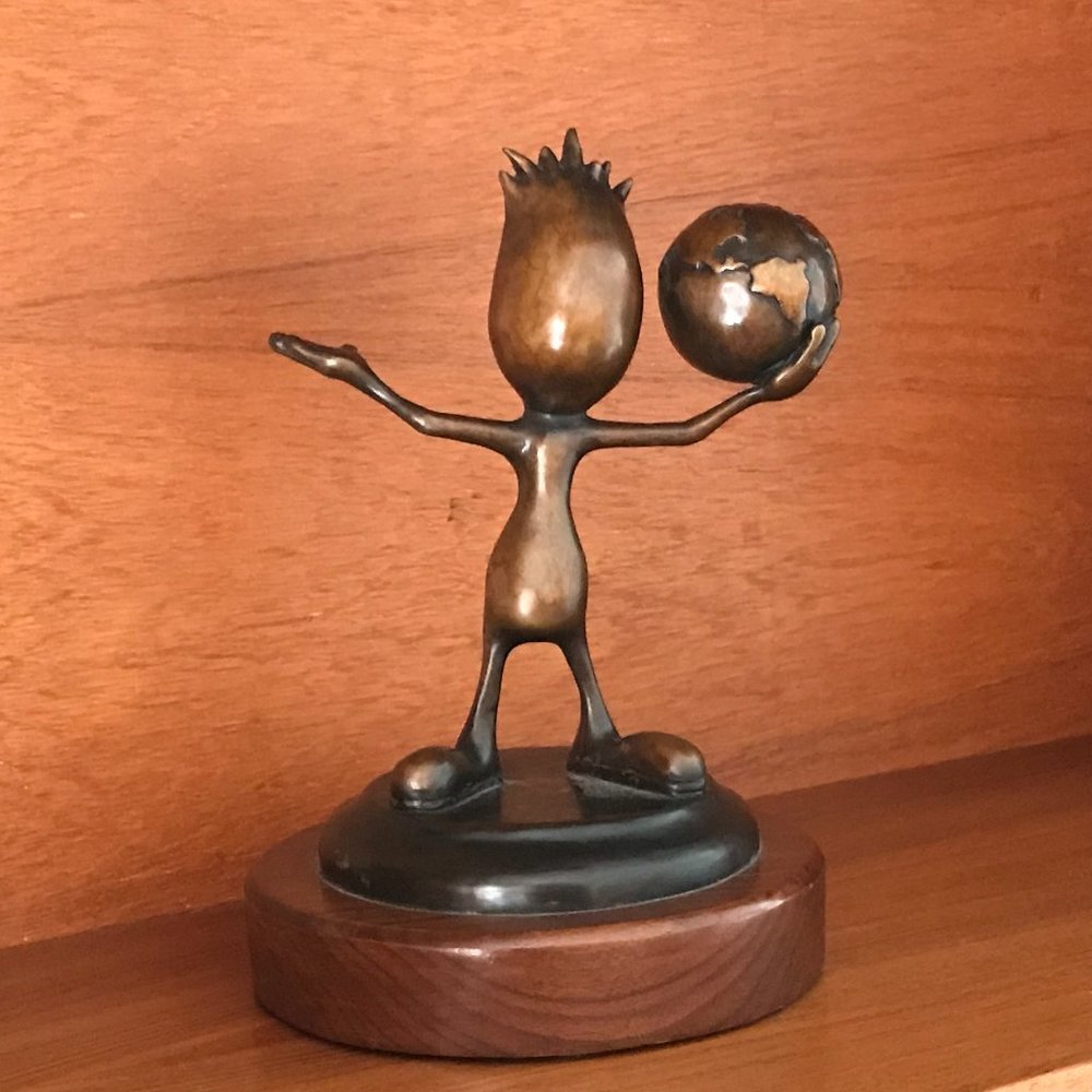 Original Signed Bronze Sculpture, Boy Holding Globe